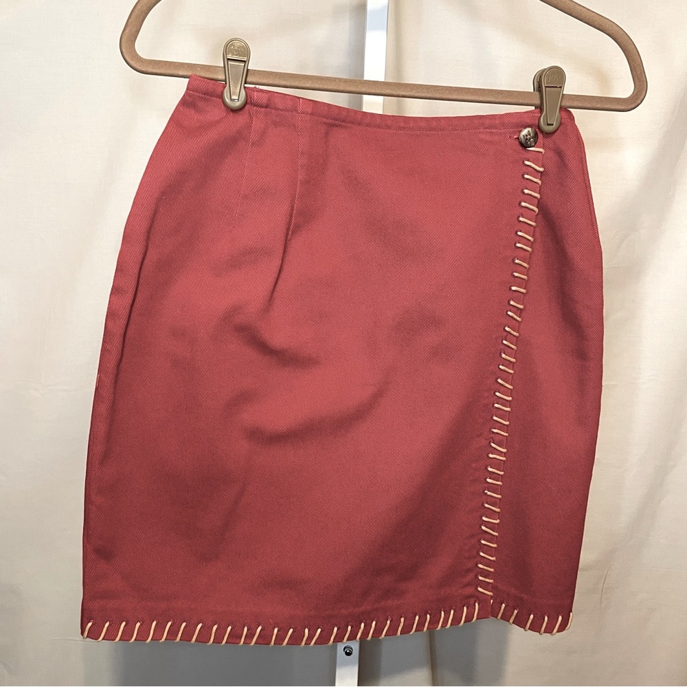 Cambridge Dry Goods Company Wrap Skirt Rust with Tan Contrast Stitching …
